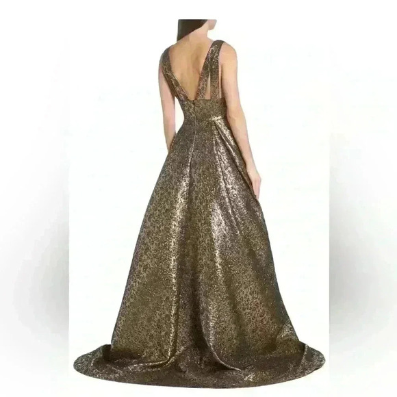 NEW MAC DUGGAL METALLIC JACQUARD ANTIQUE GOLD BALLGOWN sz 0 - Picture 5 of 16